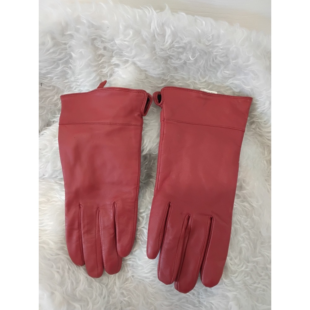 Womens Red Genuine Leather Gloves Size L XL Solid Cold Weather Winter‎ Accessory